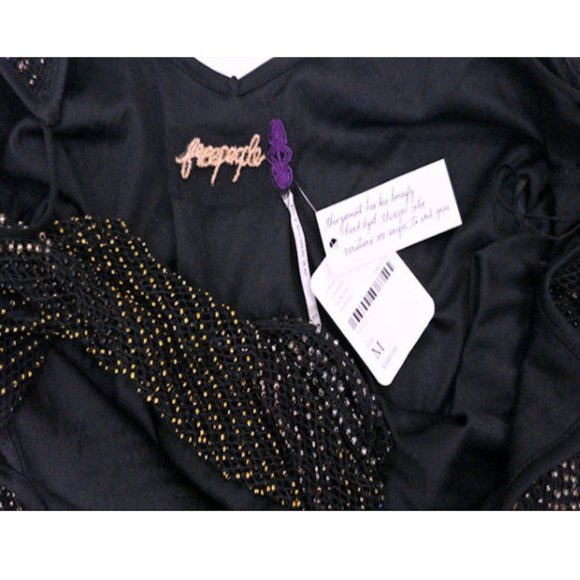 FREE PEOPLE Cold Shoulder Long Sleeve Beaded Deco Dress "Draw the Line" - Picture 9 of 9